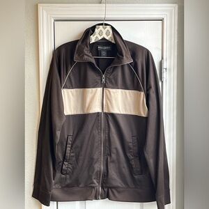 Banana Republic Men’s Full Zip Track Jacket Dark Brown Tan Stripe Size Large